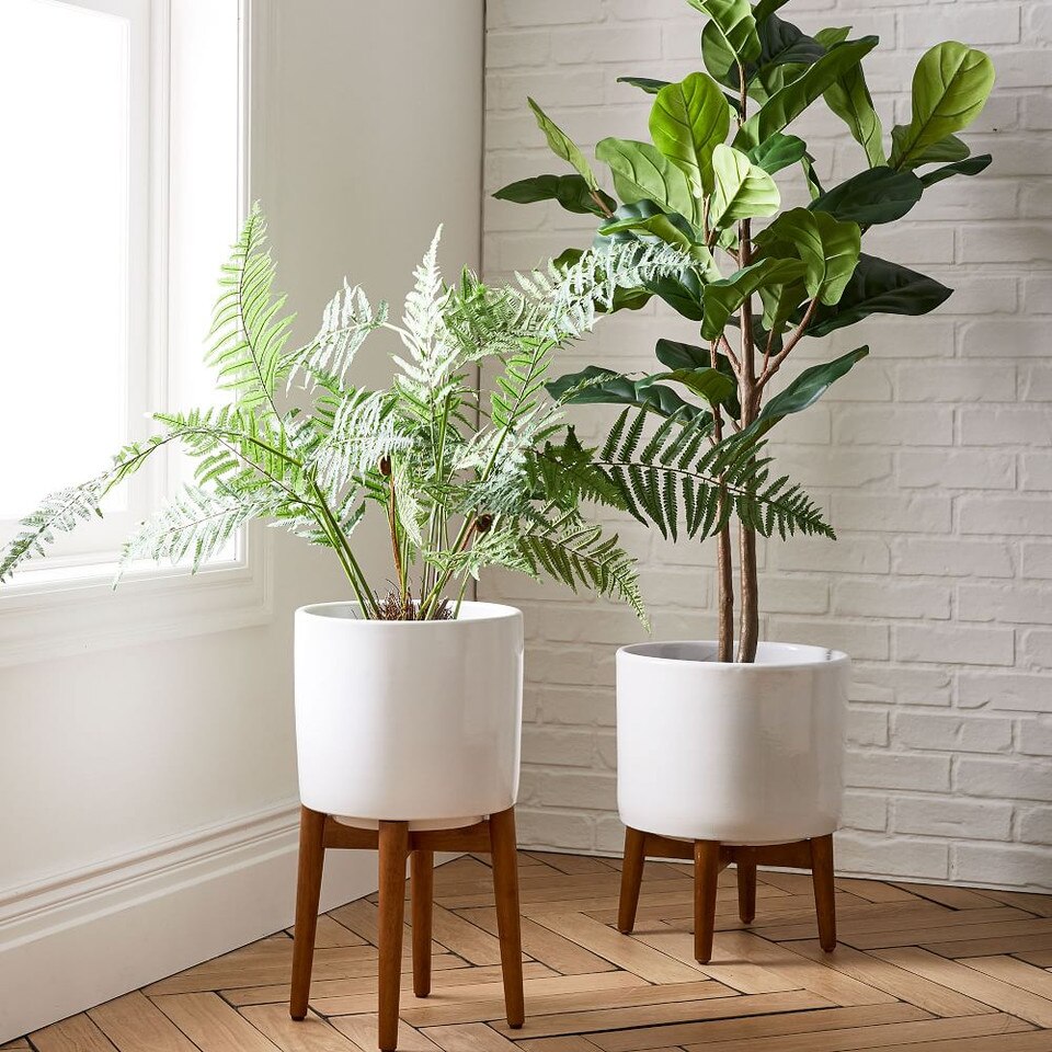 MidCentury Turned Wood Leg Planters West Elm Australia